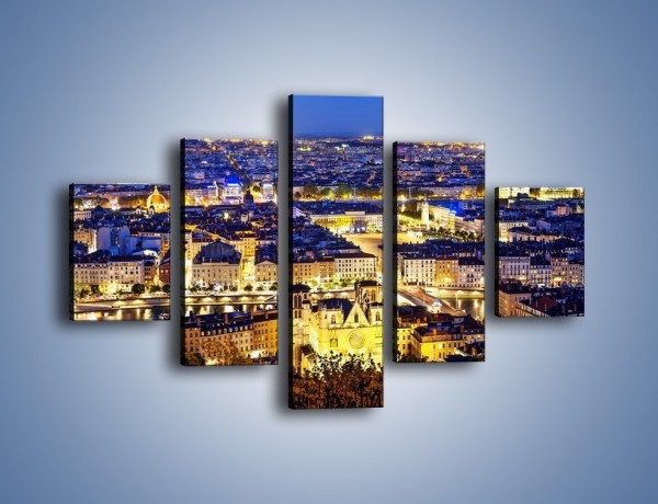 Obraz na płótnie – Nocna panorama Lyonu – pięcioczęściowy AM707W1