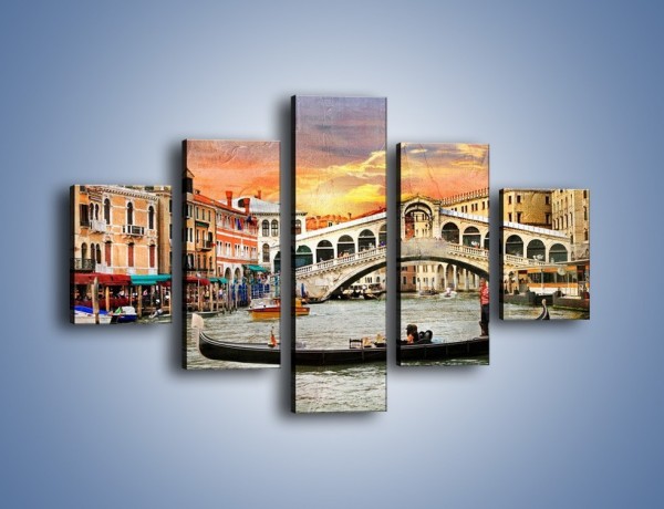 Obraz na płótnie – Most Rialto w Wenecji w stylu vintage – pięcioczęściowy AM711W1