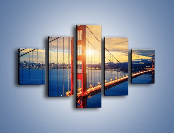 Obraz na płótnie – Zachód słońca nad Mostem Golden Gate – pięcioczęściowy AM738W1