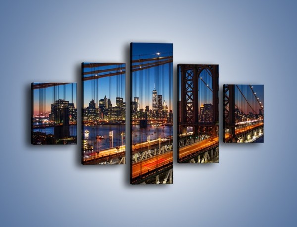 Obraz na płótnie – Nowojorskie mosty na tle Manhattanu – pięcioczęściowy AM751W1