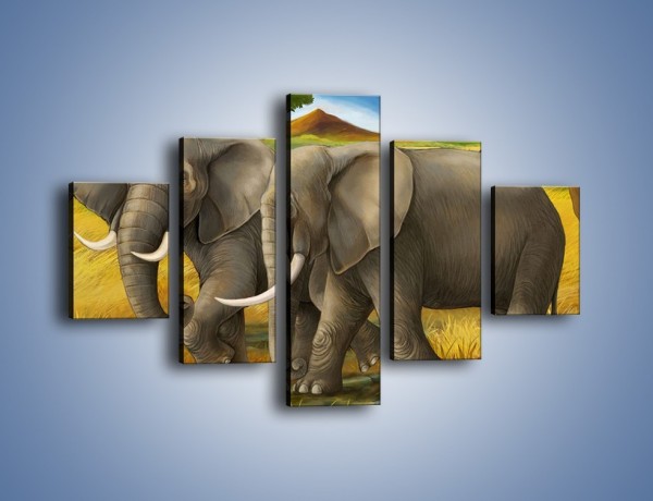 Obraz na płótnie – Rozmowa słoni podczas spaceru – pięcioczęściowy GR334W1