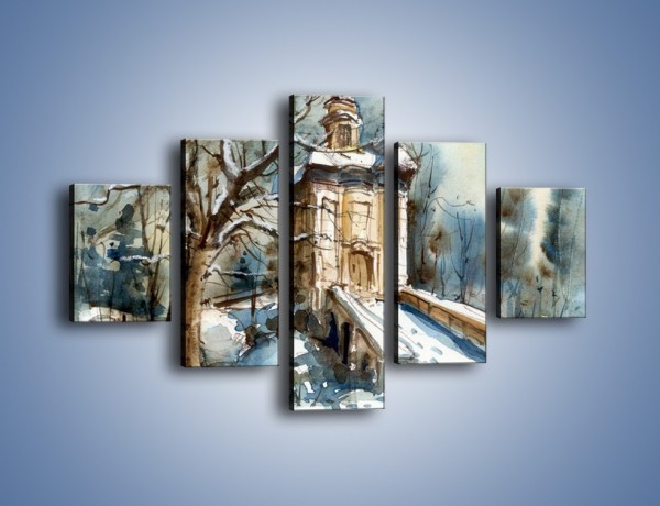 Obraz na płótnie – Zimowa porą przy kościółku – pięcioczęściowy GR573W1