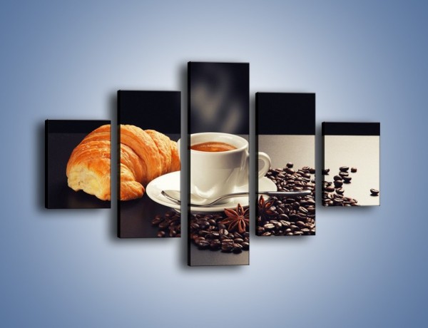 Obraz na płótnie – Rogalik z kawą – pięcioczęściowy JN278W1