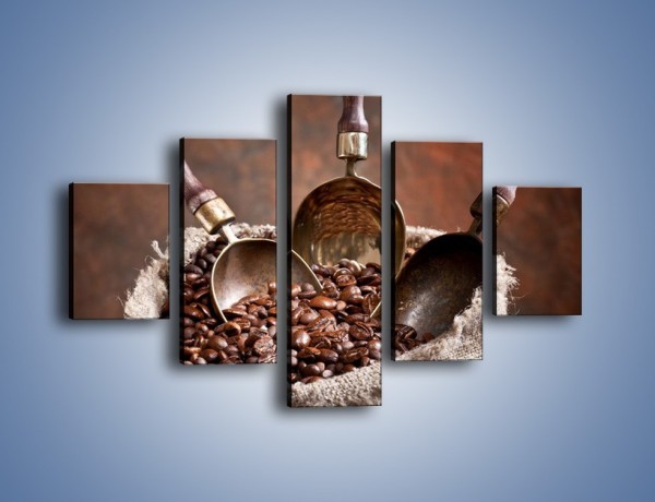 Obraz na płótnie – Wór pełen ziaren kawy – pięcioczęściowy JN344W1