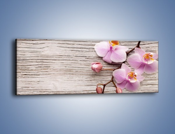 Obraz na płótnie – Kwiaty na drewnianej belce – jednoczęściowy panoramiczny K825