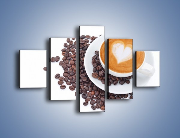 Obraz na płótnie – Miłość i kawa na białym tle – pięcioczęściowy JN633W1