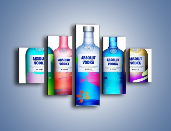 Obraz na płótnie – Kolorowe butelki absolut – pięcioczęściowy JN749W1