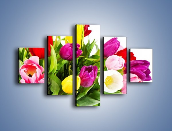 Obraz na płótnie – Kolorowe tulipany w pęku – pięcioczęściowy K023W1