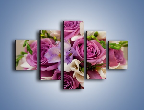 Obraz na płótnie – Piękna wiązanka z lila róż – pięcioczęściowy K034W1