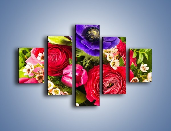 Obraz na płótnie – Wiązanka z kolorowych ogrodowych kwiatów – pięcioczęściowy K035W1