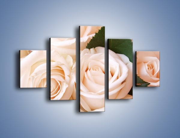 Obraz na płótnie – Liść wśród bezowych róż – pięcioczęściowy K104W1