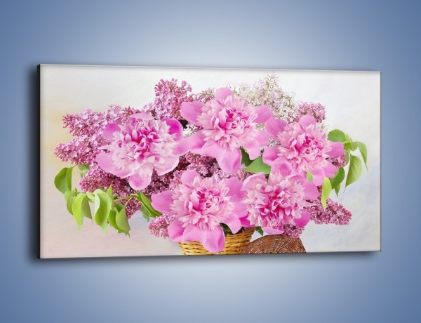 Obraz na płótnie – Kwiatowy kosz na domowym stole – jednoczęściowy panoramiczny K862