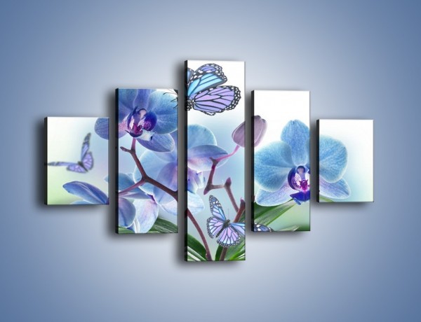 Obraz na płótnie – Niebieskie motyle jak niebieskie kwiaty – pięcioczęściowy K784W1