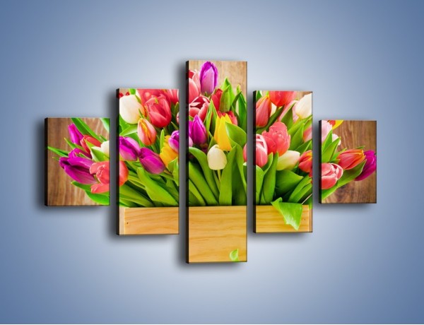 Obraz na płótnie – Skrzynia w tulipanach – pięcioczęściowy K955W1