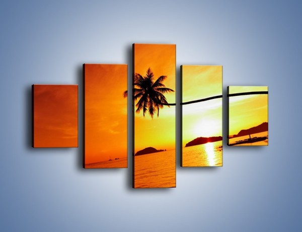 Obraz na płótnie – Palma o zachodzie słońca – pięcioczęściowy KN1077W1