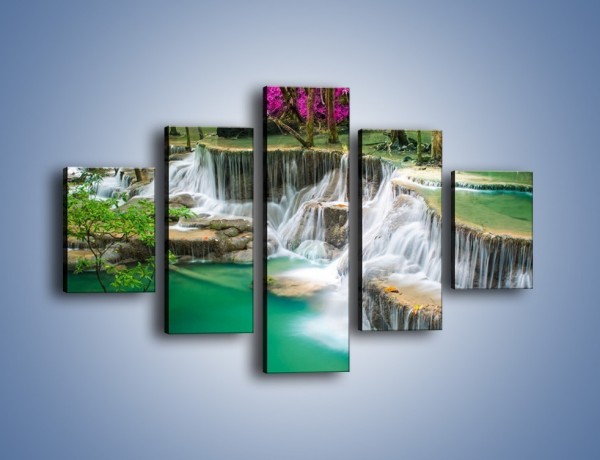 Obraz na płótnie – Purpurowy las i wodospad – pięcioczęściowy KN1099W1