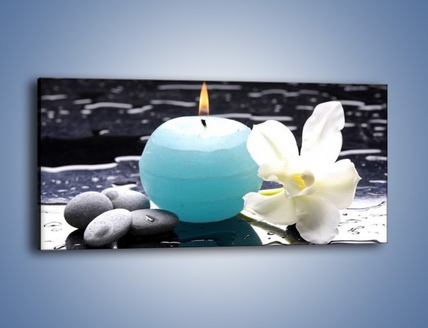 Obraz na płótnie – Błękit świecy z kwiatem – jednoczęściowy panoramiczny K887