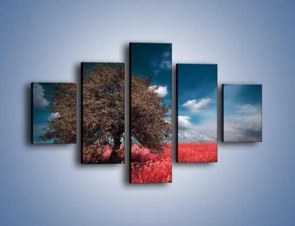 Obraz na płótnie – Drzewo na czerwonej łące – pięcioczęściowy KN1246AW1