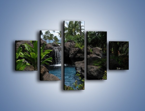 Obraz na płótnie – Wodospad wśród palm – pięcioczęściowy KN208W1