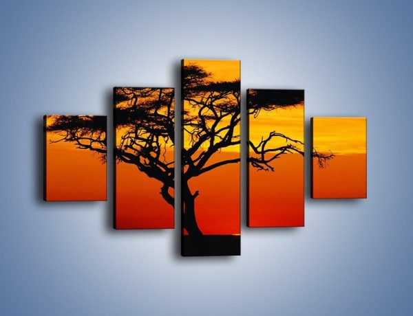 Obraz na płótnie – Zachód słońca i drzewo – pięcioczęściowy KN307W1