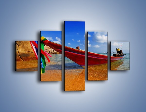 Obraz na płótnie – Kolorowa łódź na brzegu – pięcioczęściowy KN415W1