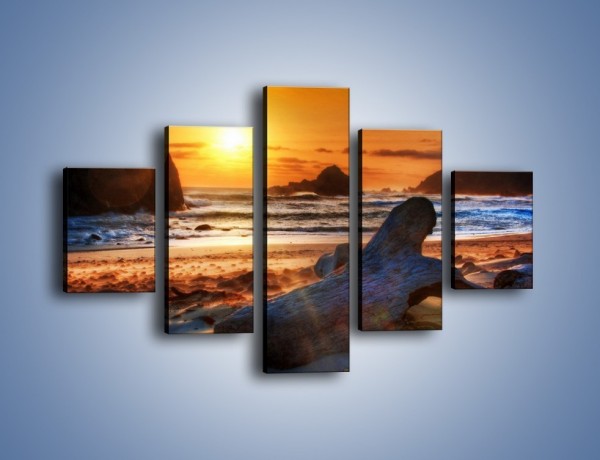 Obraz na płótnie – Urok plaży o zachodzie słońca – pięcioczęściowy KN757W1