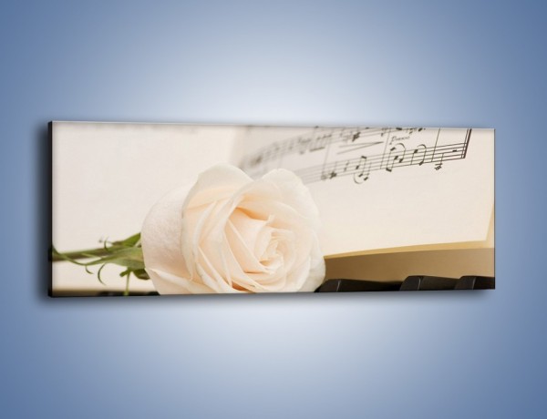 Obraz na płótnie – Fortepian z białą różą – jednoczęściowy panoramiczny K908