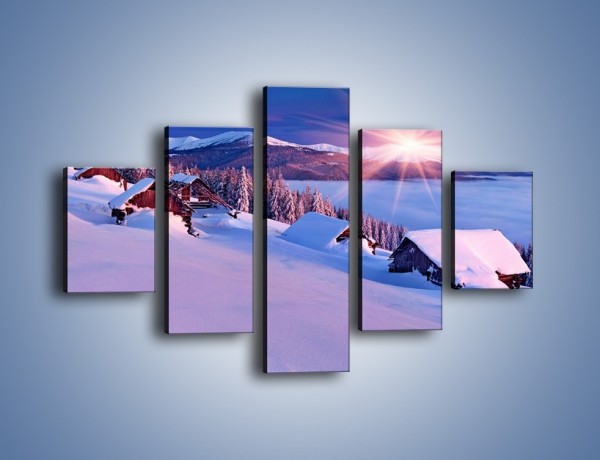 Obraz na płótnie – W górskiej chatce zimą – pięcioczęściowy KN977W1