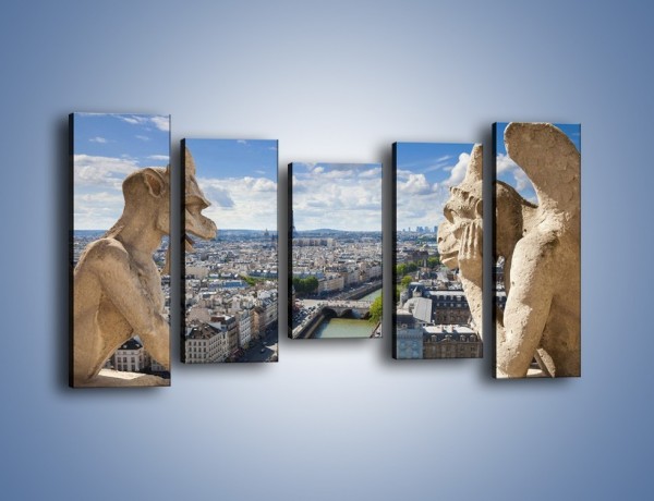 Obraz na płótnie – Kamienne gargulce nad Paryżem – pięcioczęściowy AM037W2