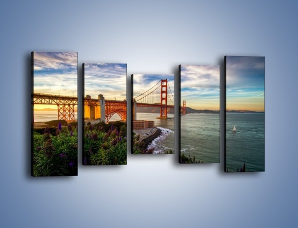 Obraz na płótnie – Most Golden Gate o zachodzie słońca – pięcioczęściowy AM332W2