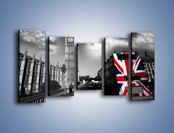 Obraz na płótnie – Big Ben i autobus z flagą UK – pięcioczęściowy AM396W2