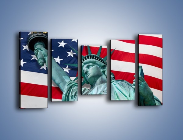 Obraz na płótnie – Statua Wolności na tle flagi USA – pięcioczęściowy AM435W2