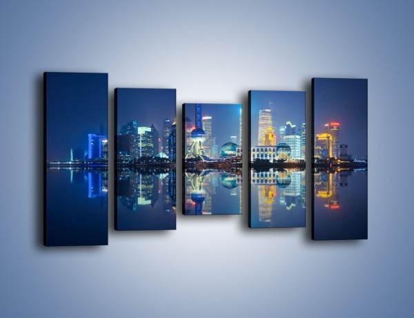 Obraz na płótnie – Wieżowce Szanghaju w odbiciu wody – pięcioczęściowy AM461W2