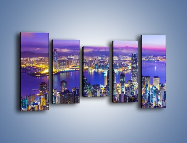 Obraz na płótnie – Wieczorna panorama Hong Kongu – pięcioczęściowy AM505W2