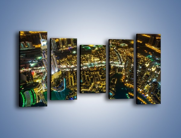 Obraz na płótnie – Dubaj nocą z lotu ptaka – pięcioczęściowy AM507W2