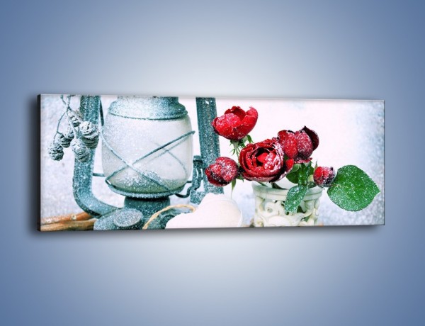 Obraz na płótnie – Zimowe dodatki i kwiaty – jednoczęściowy panoramiczny K987