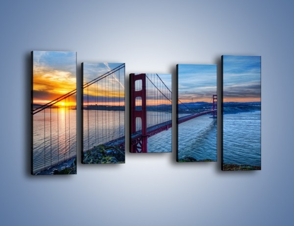 Obraz na płótnie – Wschód słońca nad mostem Golden Gate – pięcioczęściowy AM539W2