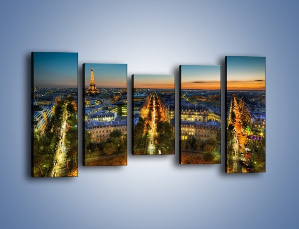 Obraz na płótnie – Rozświetlony Paryż wieczorową porą – pięcioczęściowy AM549W2
