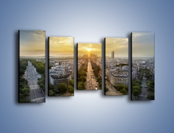 Obraz na płótnie – Zachód słońca nad Paryżem – pięcioczęściowy AM649W2