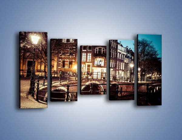 Obraz na płótnie – Ulice Amsterdamu wieczorową porą – pięcioczęściowy AM693W2