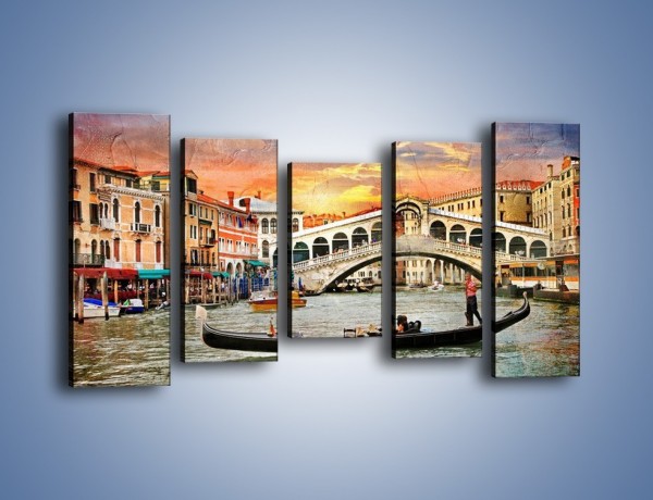 Obraz na płótnie – Most Rialto w Wenecji w stylu vintage – pięcioczęściowy AM711W2