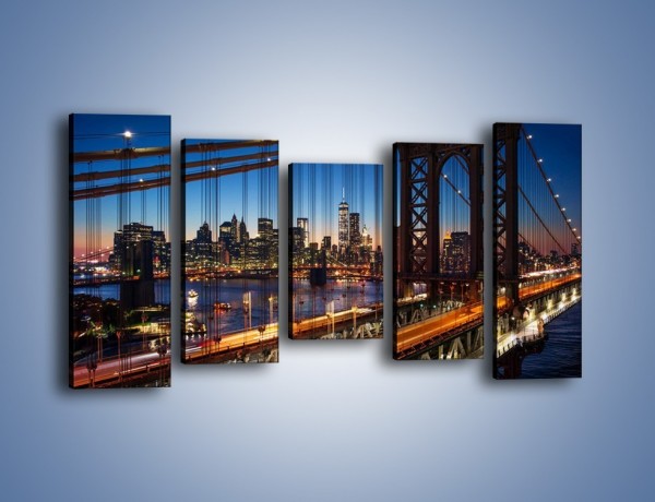 Obraz na płótnie – Nowojorskie mosty na tle Manhattanu – pięcioczęściowy AM751W2