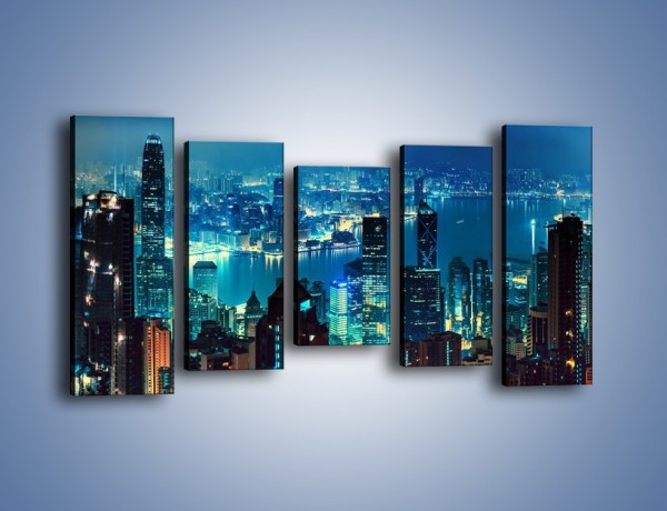 Obraz na płótnie – Panorama Hong Kongu w nocy – pięcioczęściowy AM819W2