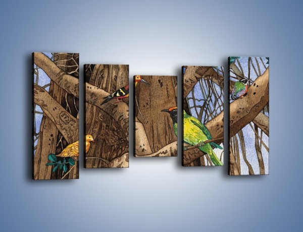 Obraz na płótnie – Mali przyjaciele na drzewie – pięcioczęściowy GR050W2