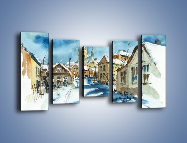 Obraz na płótnie – Miasto uśpione zimą – pięcioczęściowy GR557W2