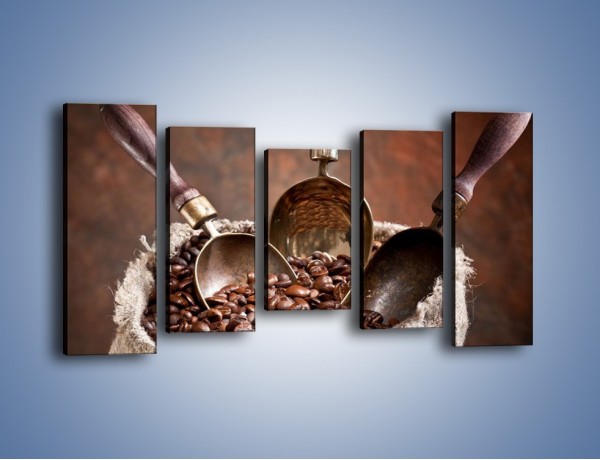 Obraz na płótnie – Wór pełen ziaren kawy – pięcioczęściowy JN344W2