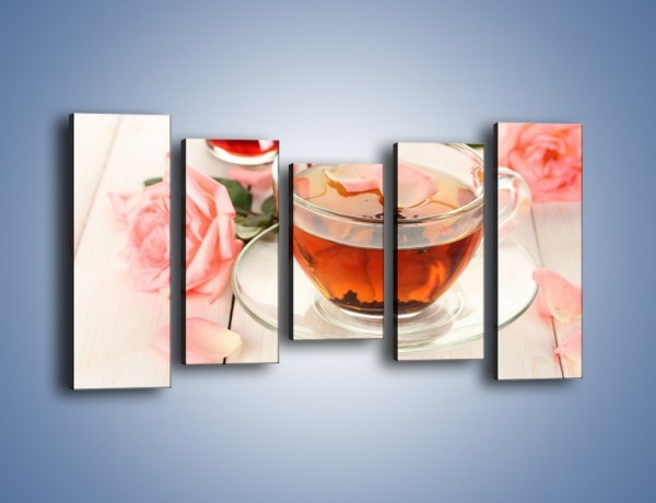 Obraz na płótnie – Herbata z płatkami róż – pięcioczęściowy JN370W2