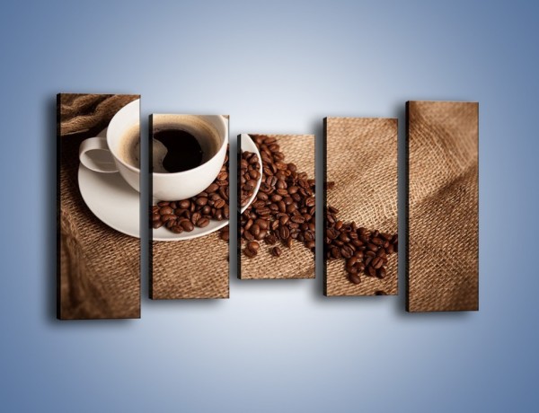 Obraz na płótnie – Kawa na białym spodku – pięcioczęściowy JN430W2