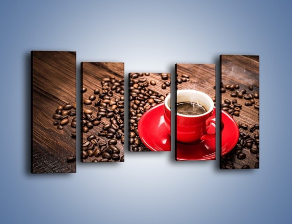 Obraz na płótnie – Kawa w czerwonej filiżance – pięcioczęściowy JN441W2