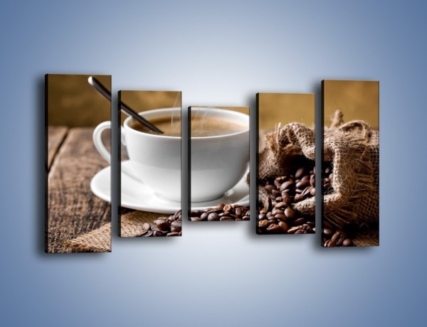 Obraz na płótnie – Filiżanka kawy z małą łyżeczką – pięcioczęściowy JN598W2